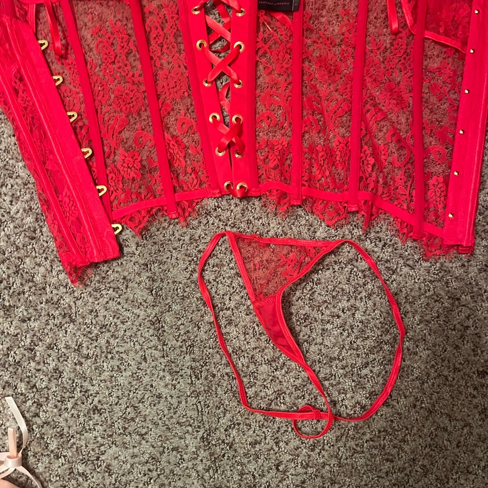 Red Lace Corset and Thong Set